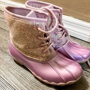 Pink glitter duck rain boots